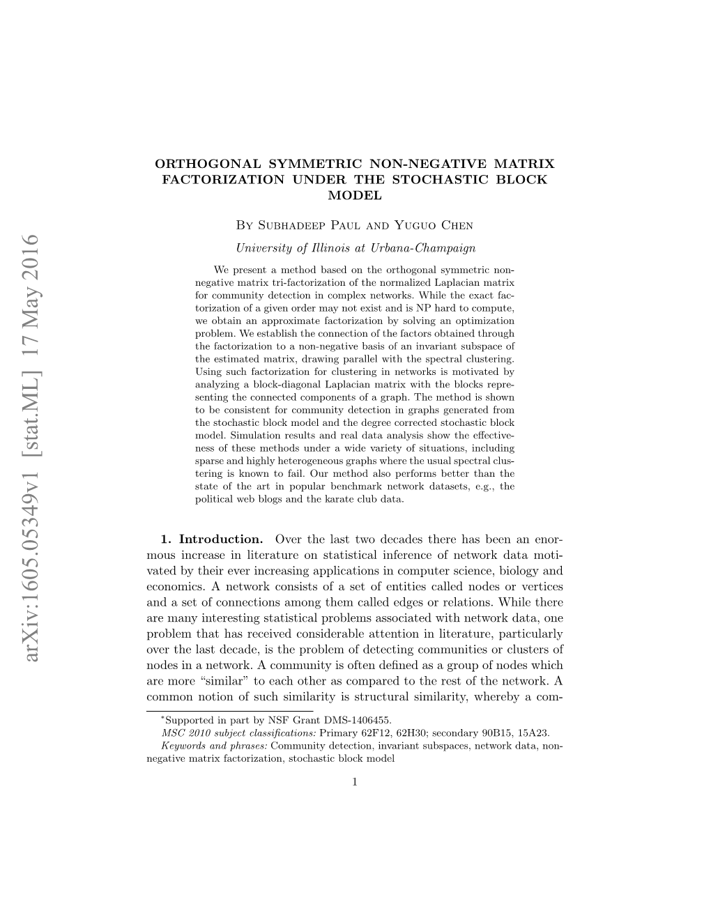 Orthogonal Symmetric Non-Negative Matrix Factorization Under the Stochastic Block Model