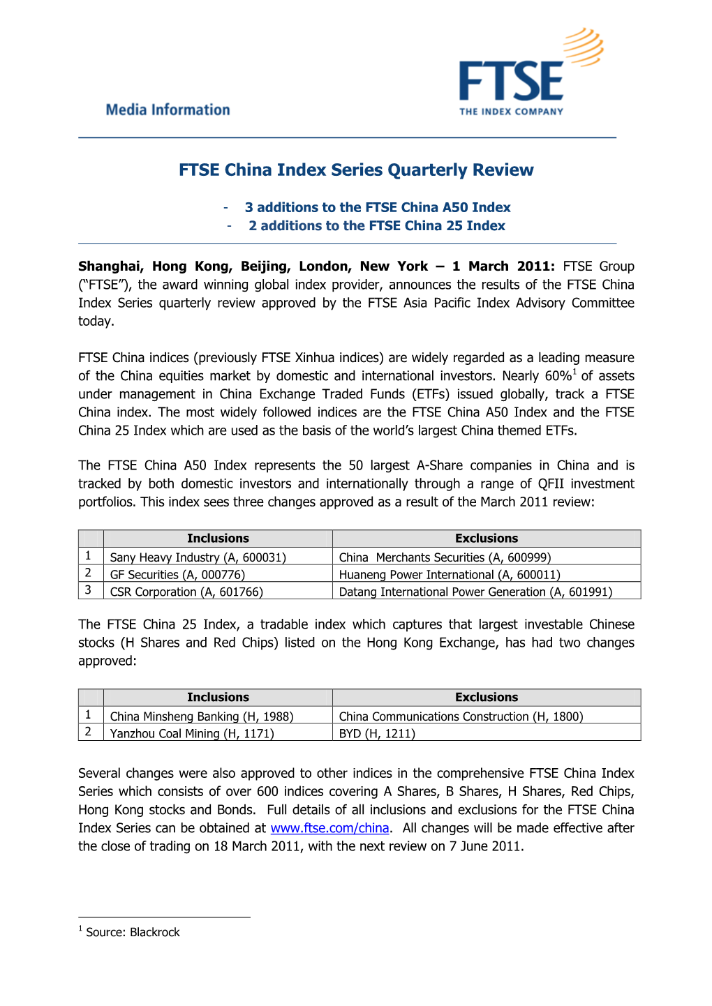 FTSE China Index Series Quarterly Review