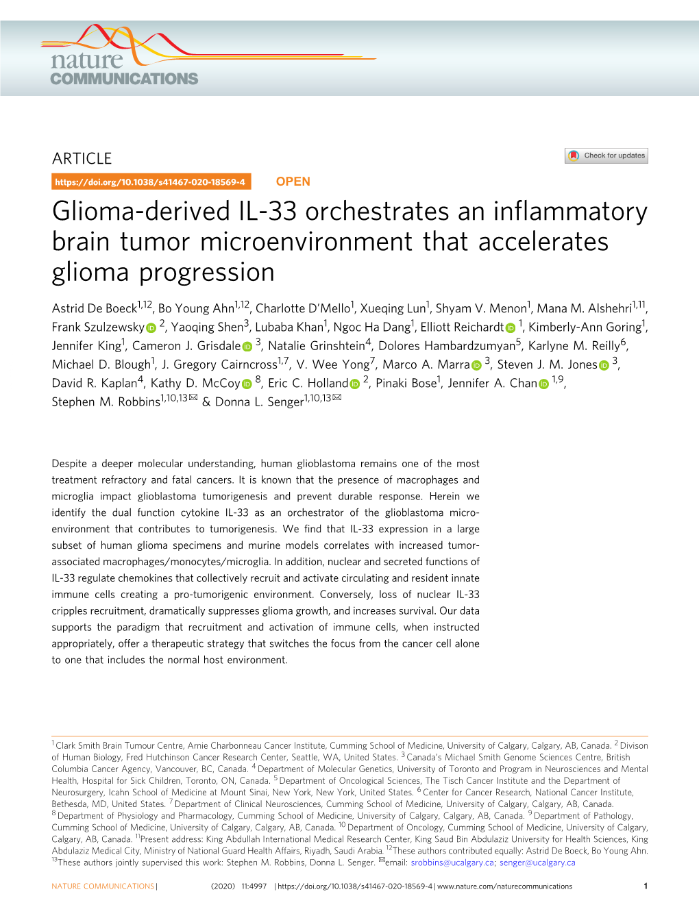 Glioma-Derived IL-33 Orchestrates an Inflammatory Brain Tumor
