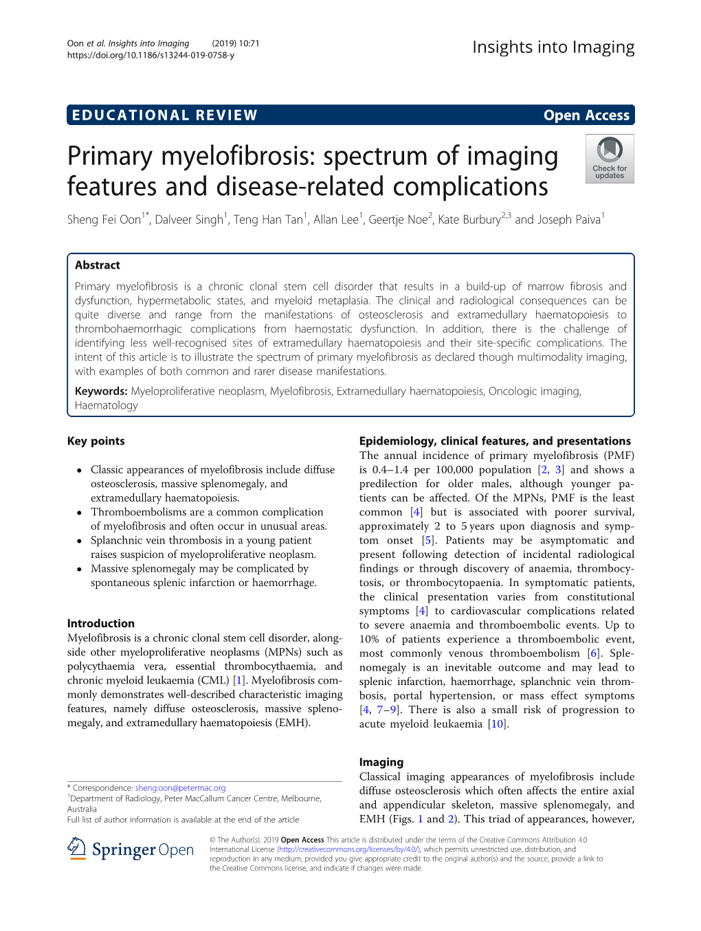 Primary Myelofibrosis: Spectrum of Imaging Features and Disease