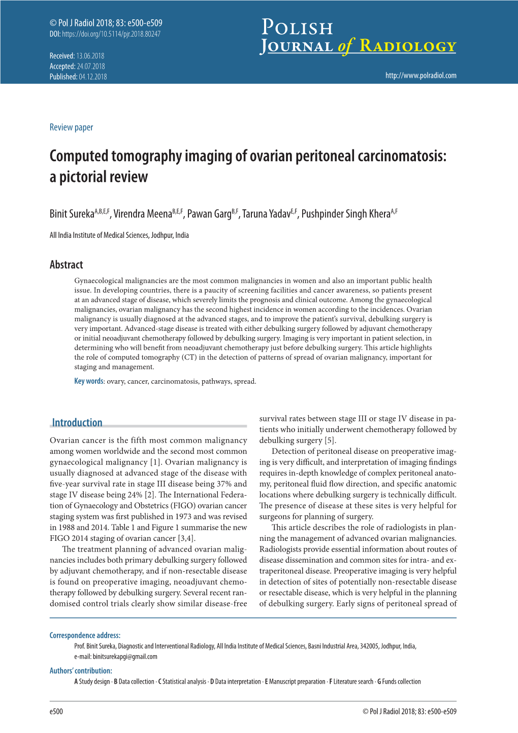 Computed Tomography Imaging of Ovarian Peritoneal Carcinomatosis: a Pictorial Review