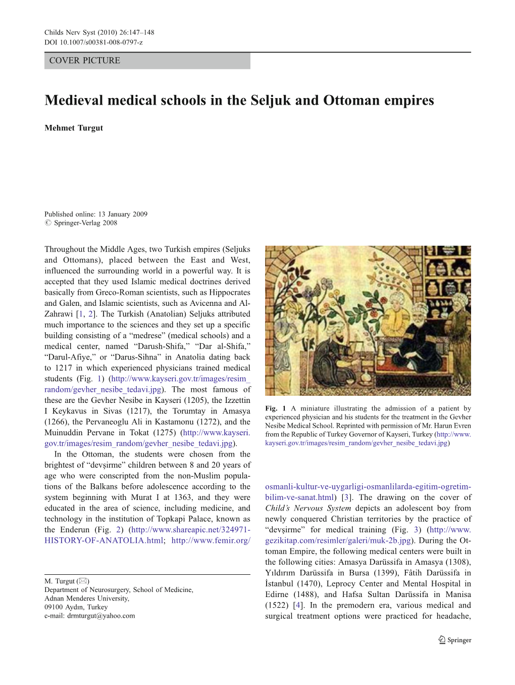 Medieval Medical Schools in the Seljuk and Ottoman Empires
