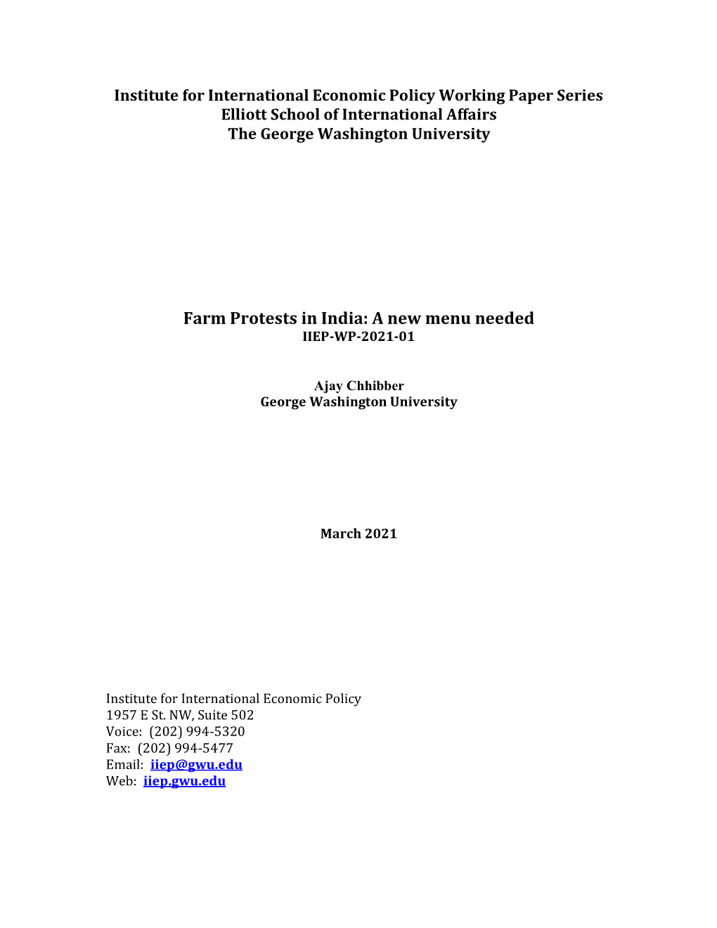 Institute for International Economic Policy Working Papers Series