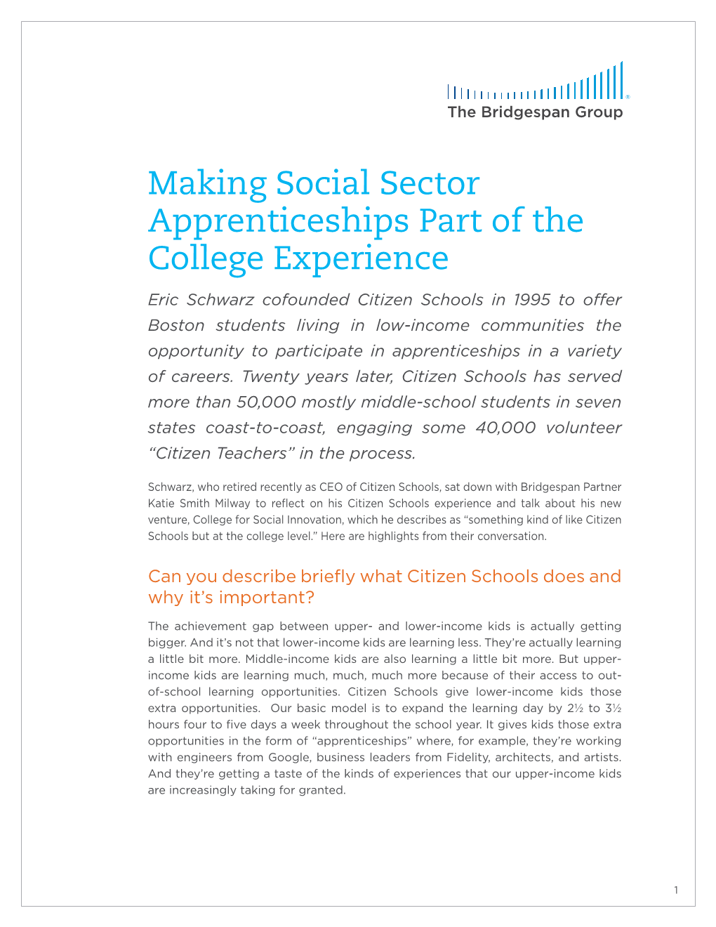 Making Social Sector Apprenticeships Part of the College Experience