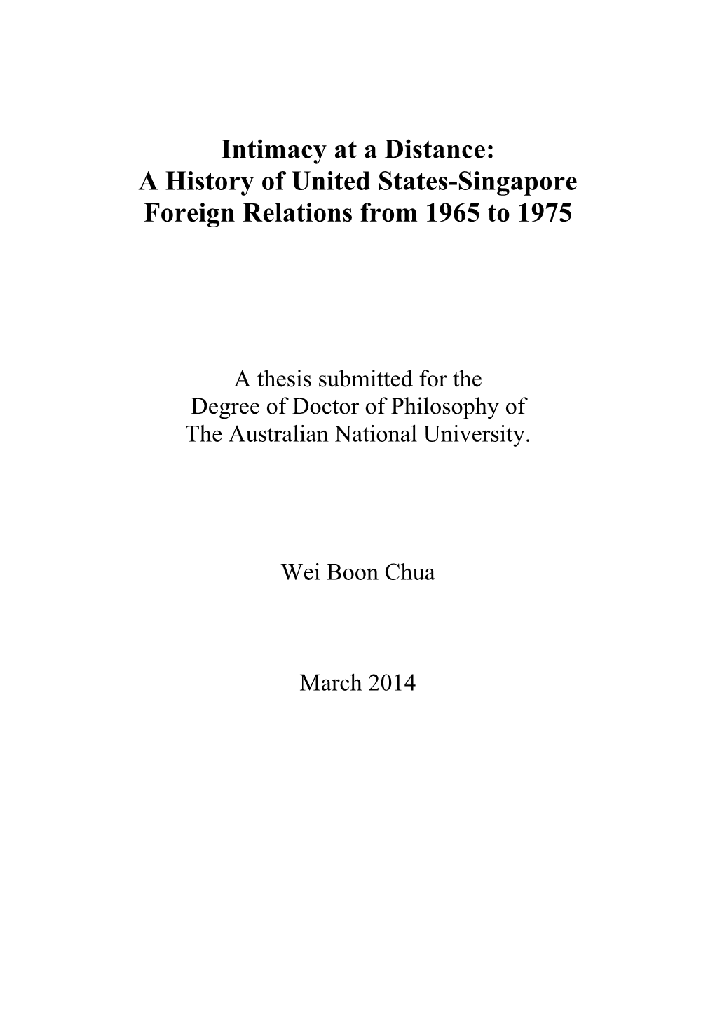 A History of United States-Singapore Foreign Relations from 1965 to 1975