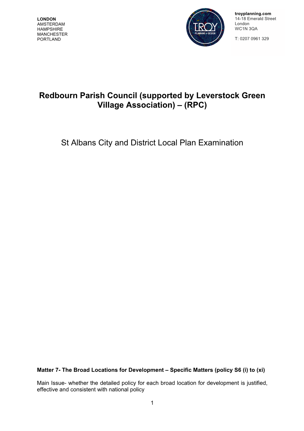 Redbourn Parish Council (Supported by Leverstock Green Village Association) – (RPC)