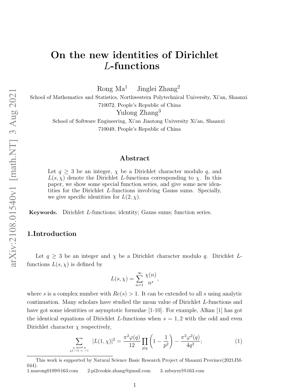 On the New Identities of Dirichlet L-Functions