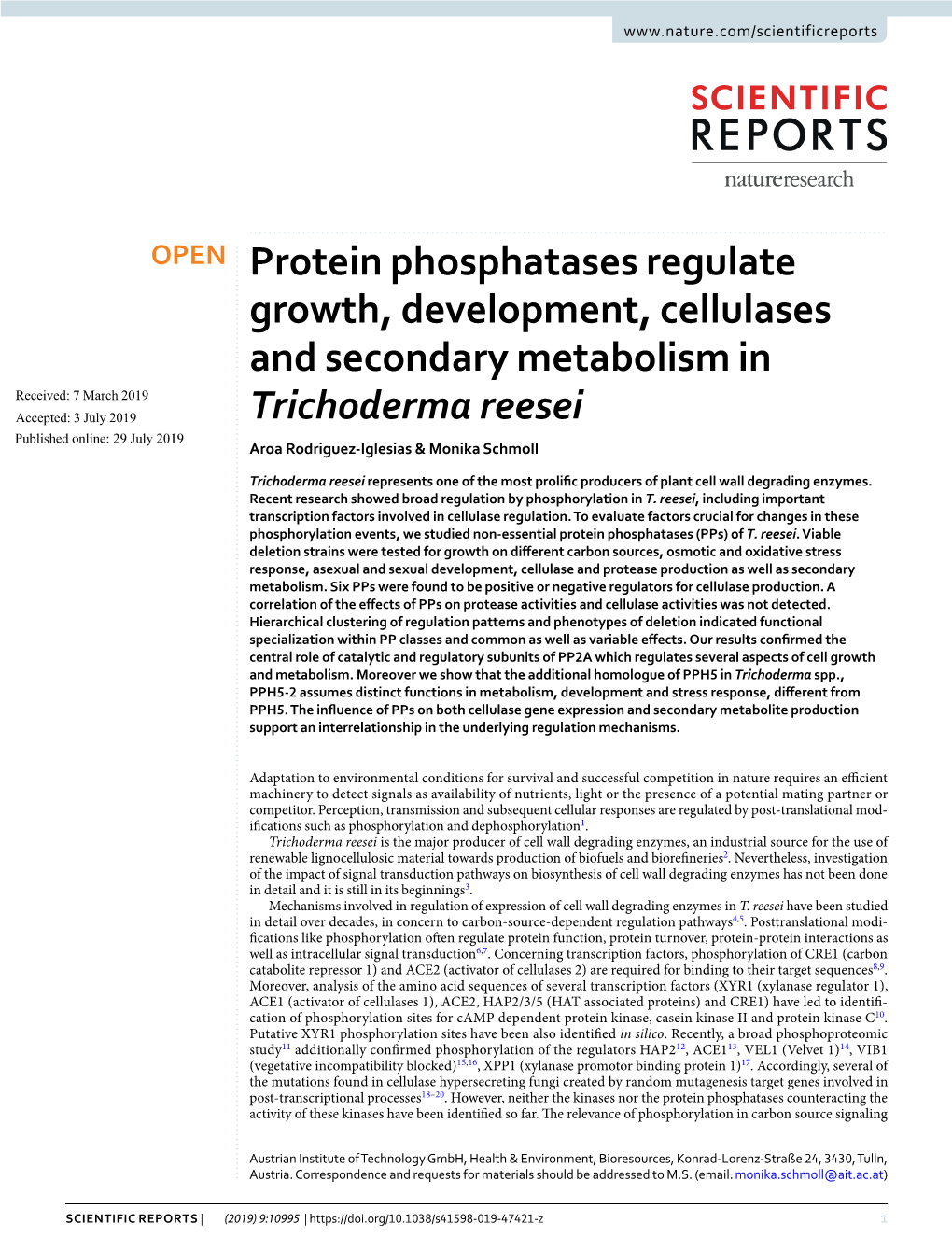 Protein Phosphatases Regulate Growth, Development, Cellulases And