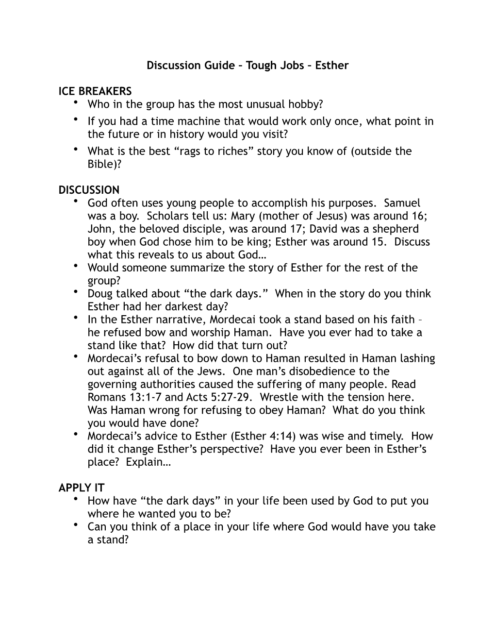 Esther Small Group Discussion Guide