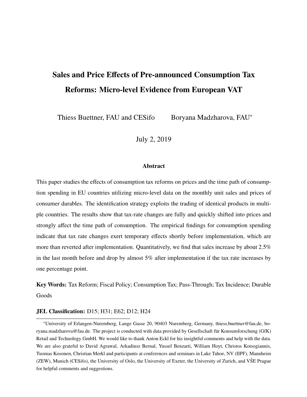 Sales and Price Effects of Pre-Announced Consumption Tax Reforms: Micro-Level Evidence from European