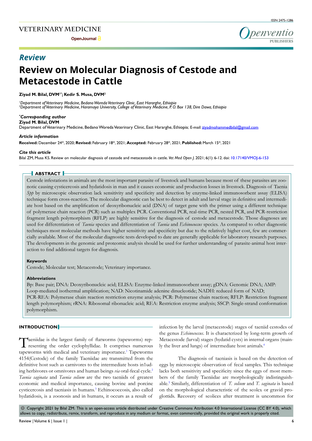 Review on Molecular Diagnosis of Cestode and Metacestode in Cattle