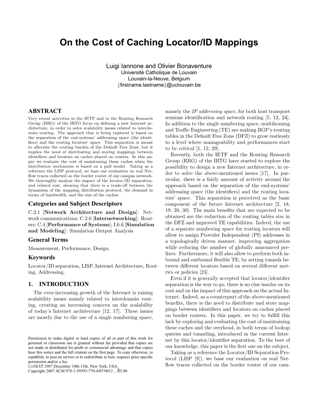 On the Cost of Caching Locator/ID Mappings