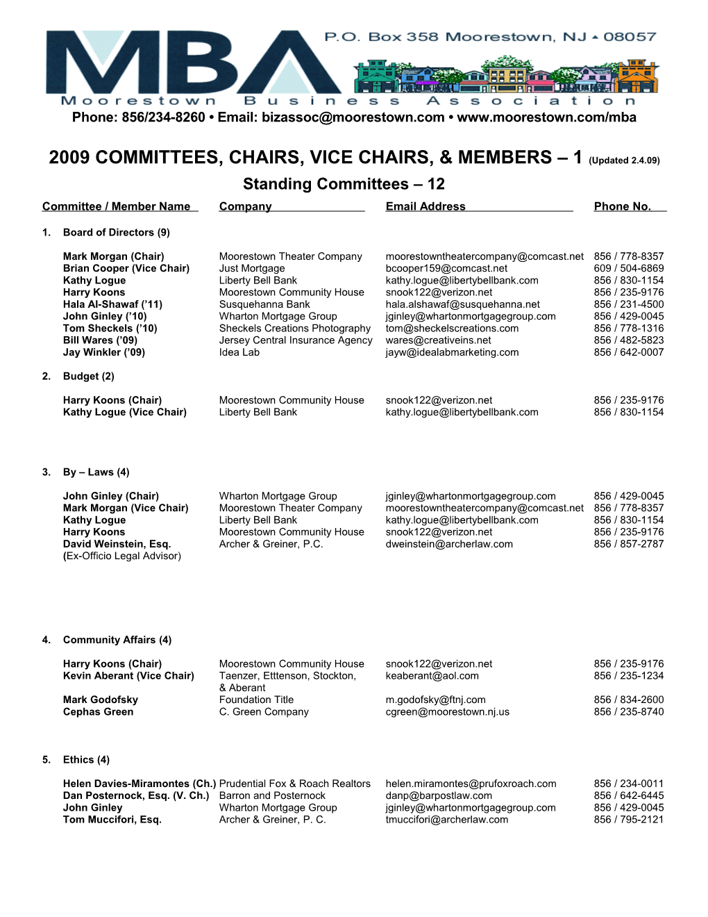 2009 COMMITTEES, CHAIRS, VICE CHAIRS, & MEMBERS 1 (Updated 2.4.09)