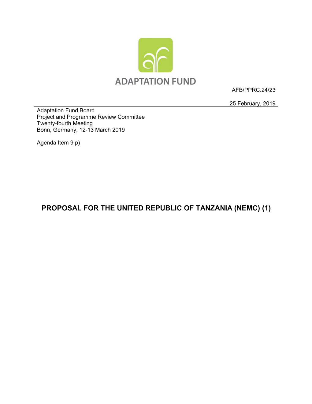 Proposal for the United Republic of Tanzania (Nemc) (1)