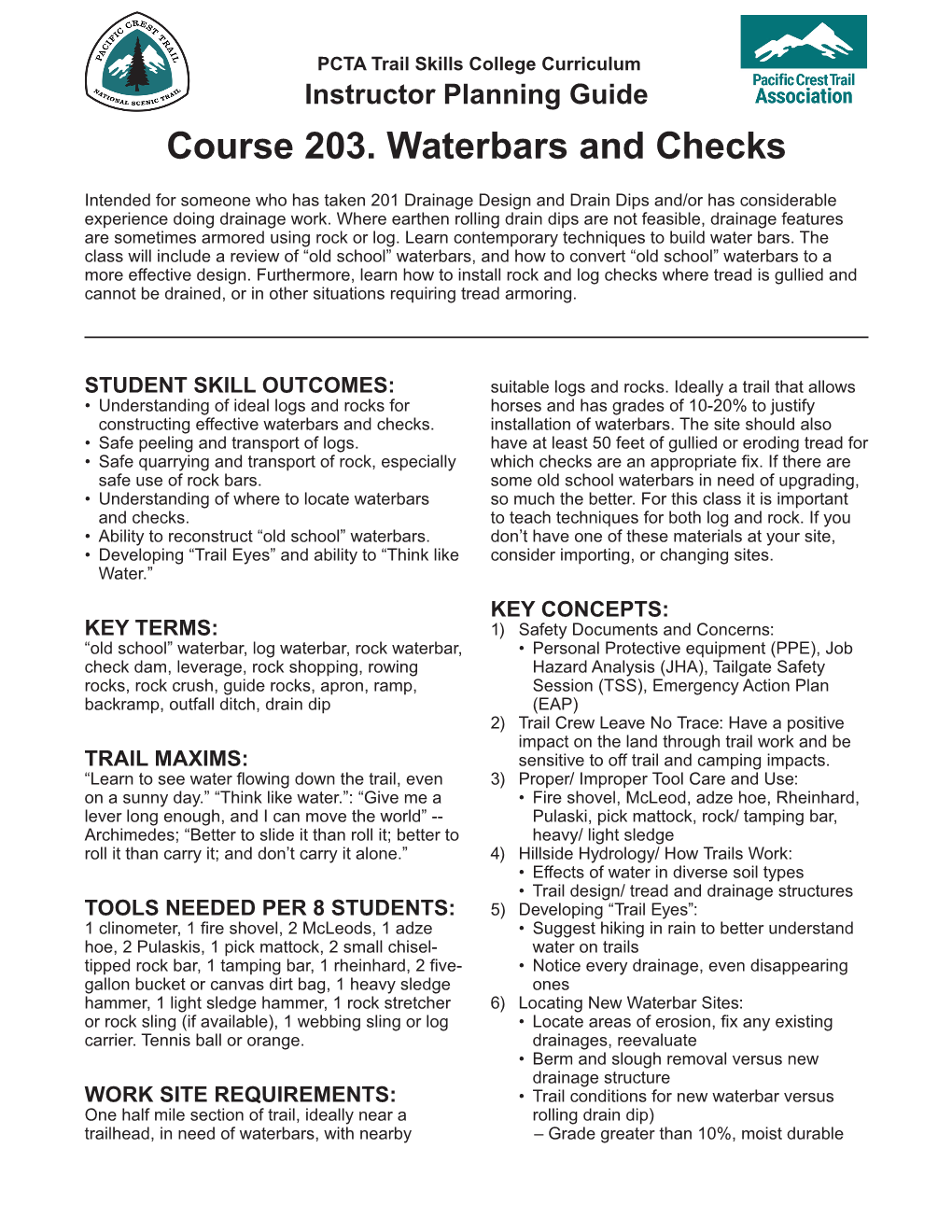 Course 203. Waterbars and Checks