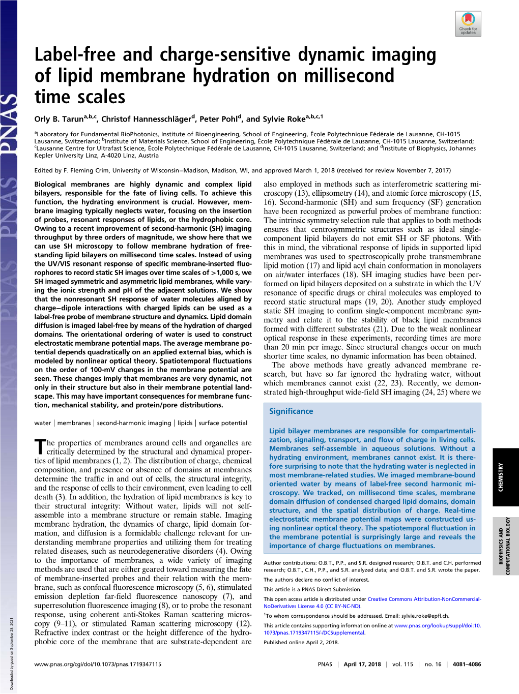 Label-Free and Charge-Sensitive Dynamic Imaging of Lipid Membrane Hydration on Millisecond Time Scales