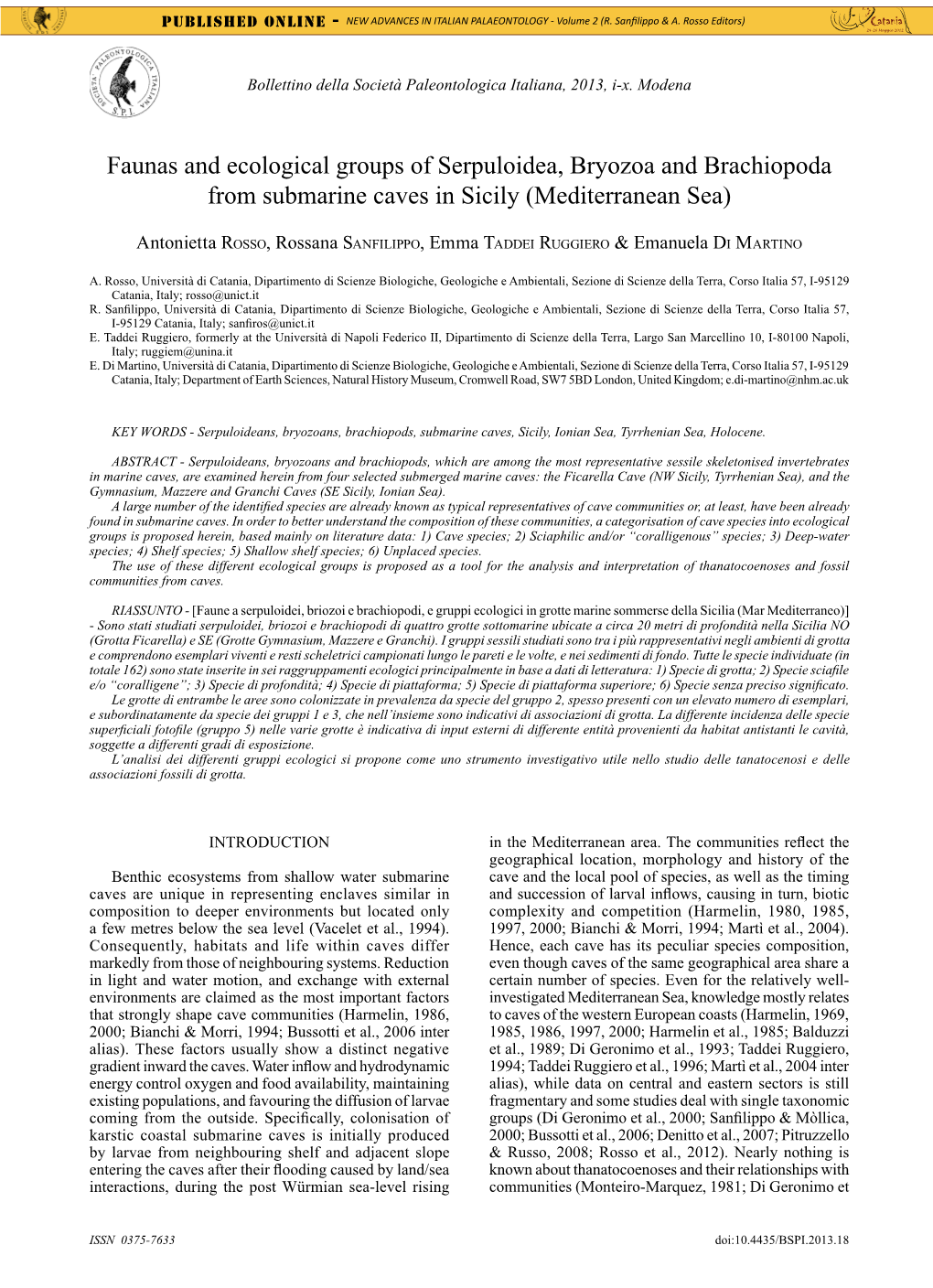 Faunas and Ecological Groups of Serpuloidea, Bryozoa and Brachiopoda from Submarine Caves in Sicily (Mediterranean Sea)