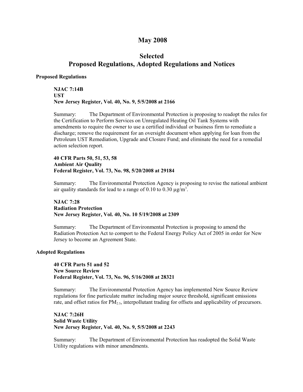 Proposed Regulations, Adopted Regulations and Notices s1