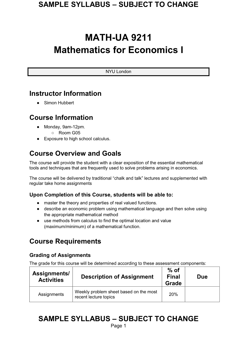 Mathematics for Economics I
