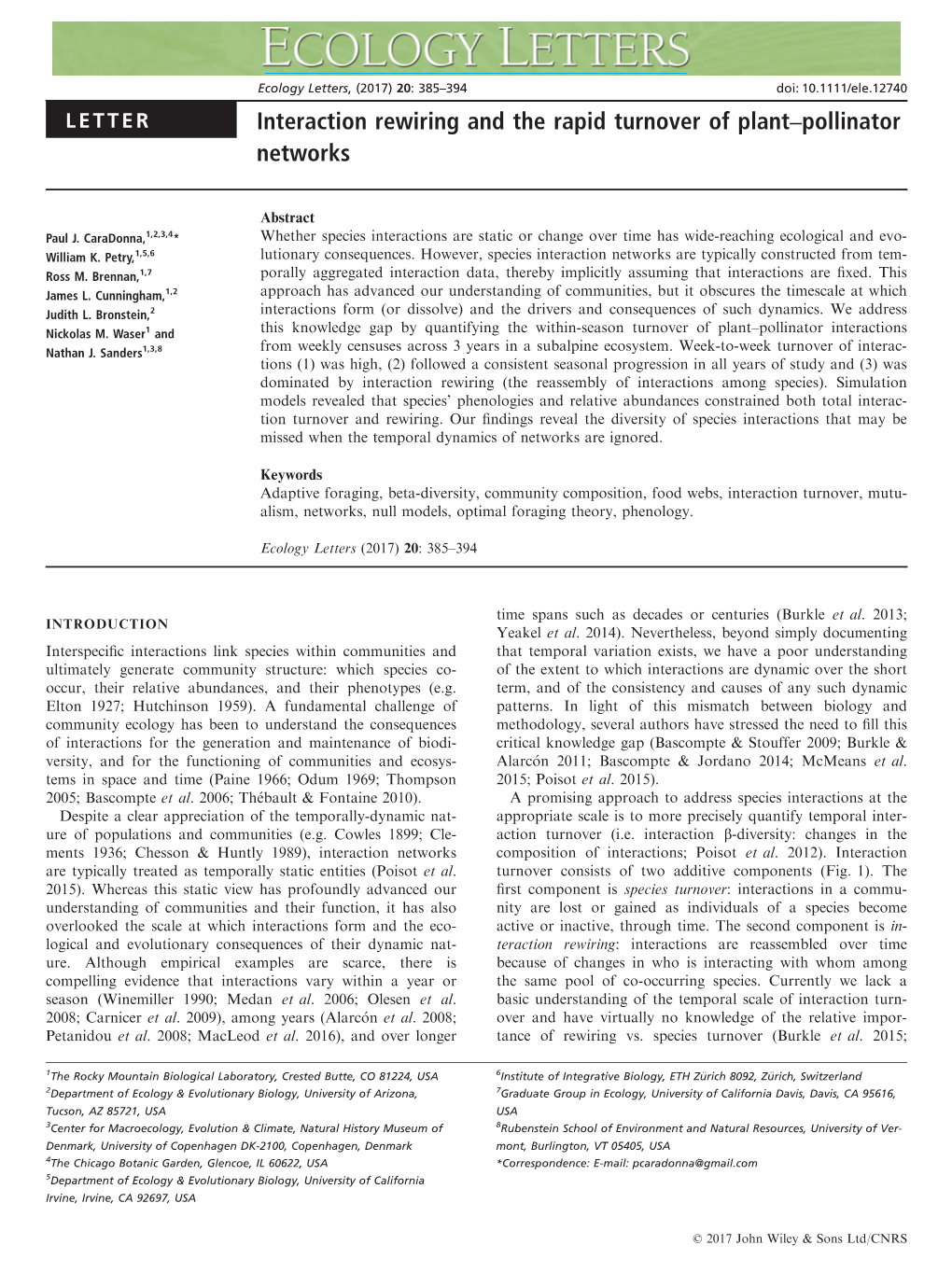 Interaction Rewiring and the Rapid Turnover of Plant–Pollinator Networks