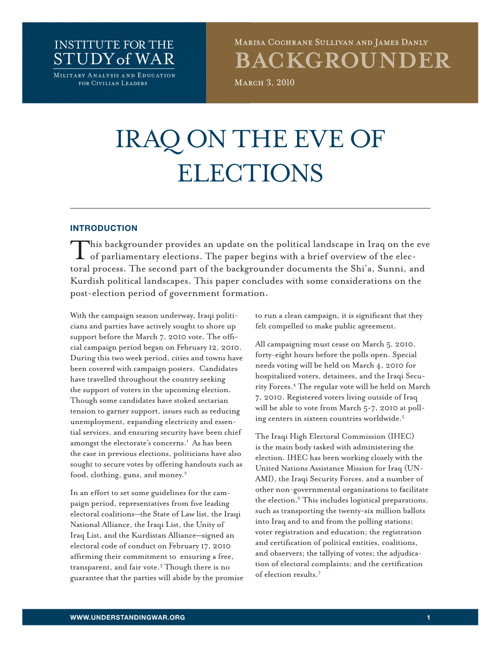 Iraq on the Eve of Elections