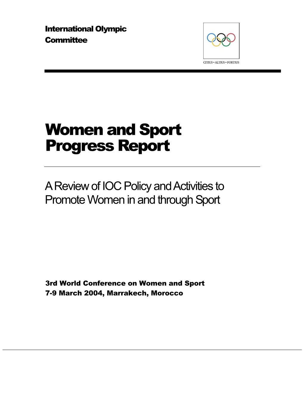 Women and Sport Progress Report