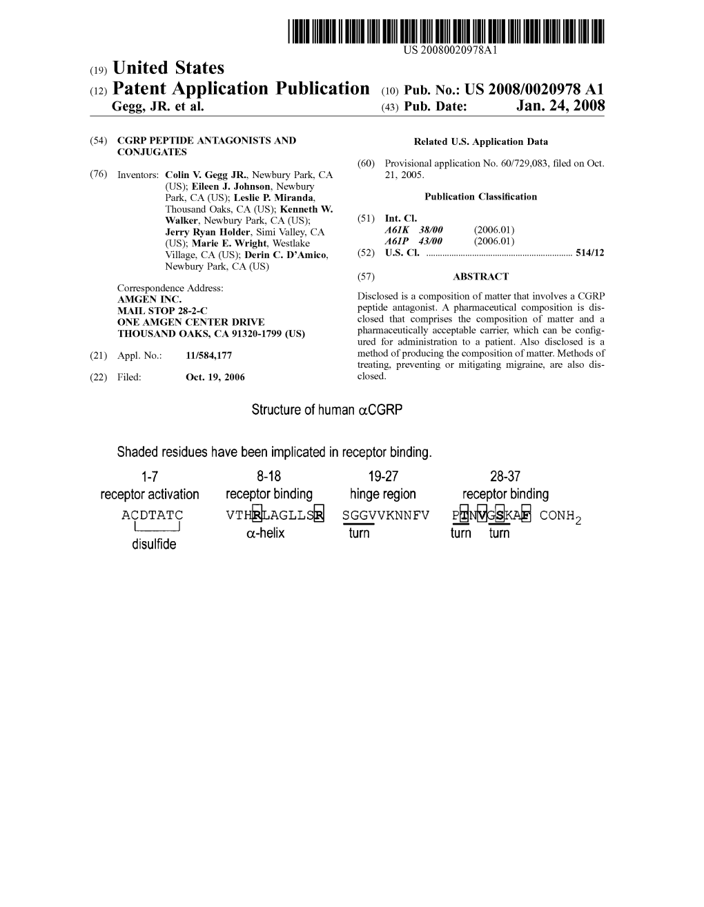 ACDTATC VTHRLAGLLSR SGGVVKNNFV Privgskaf CONH2 - O-Helix Turn Turn Turn Disulfide Patent Application Publication Jan