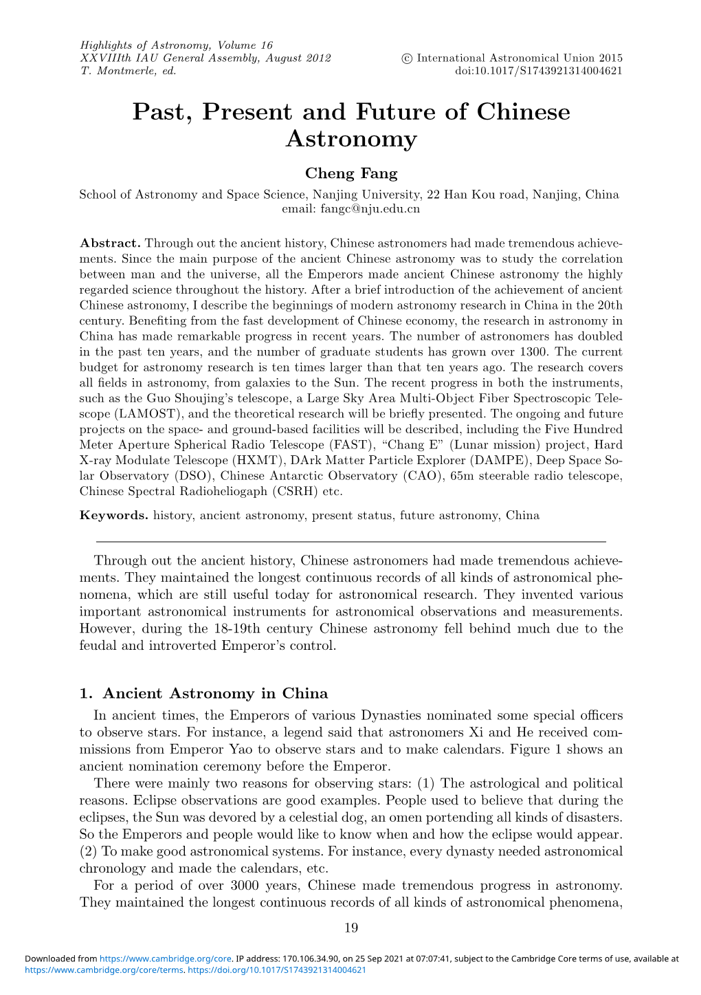 Past, Present and Future of Chinese Astronomy