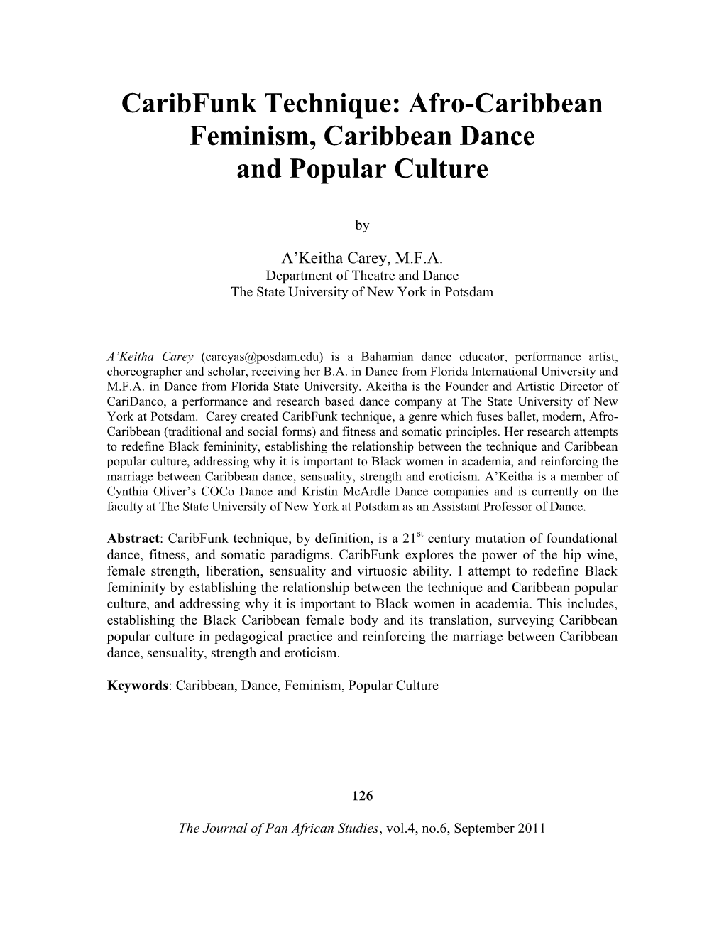 Afro-Caribbean Feminism, Caribbean Dance and Popular Culture