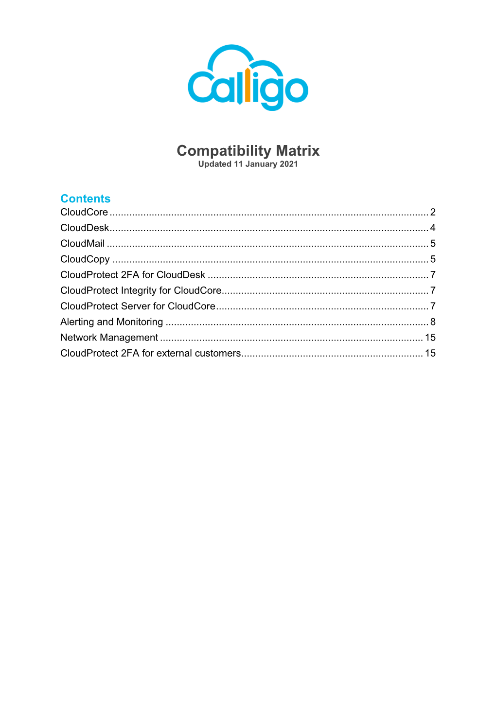 Compatibility Matrix Updated 11 January 2021