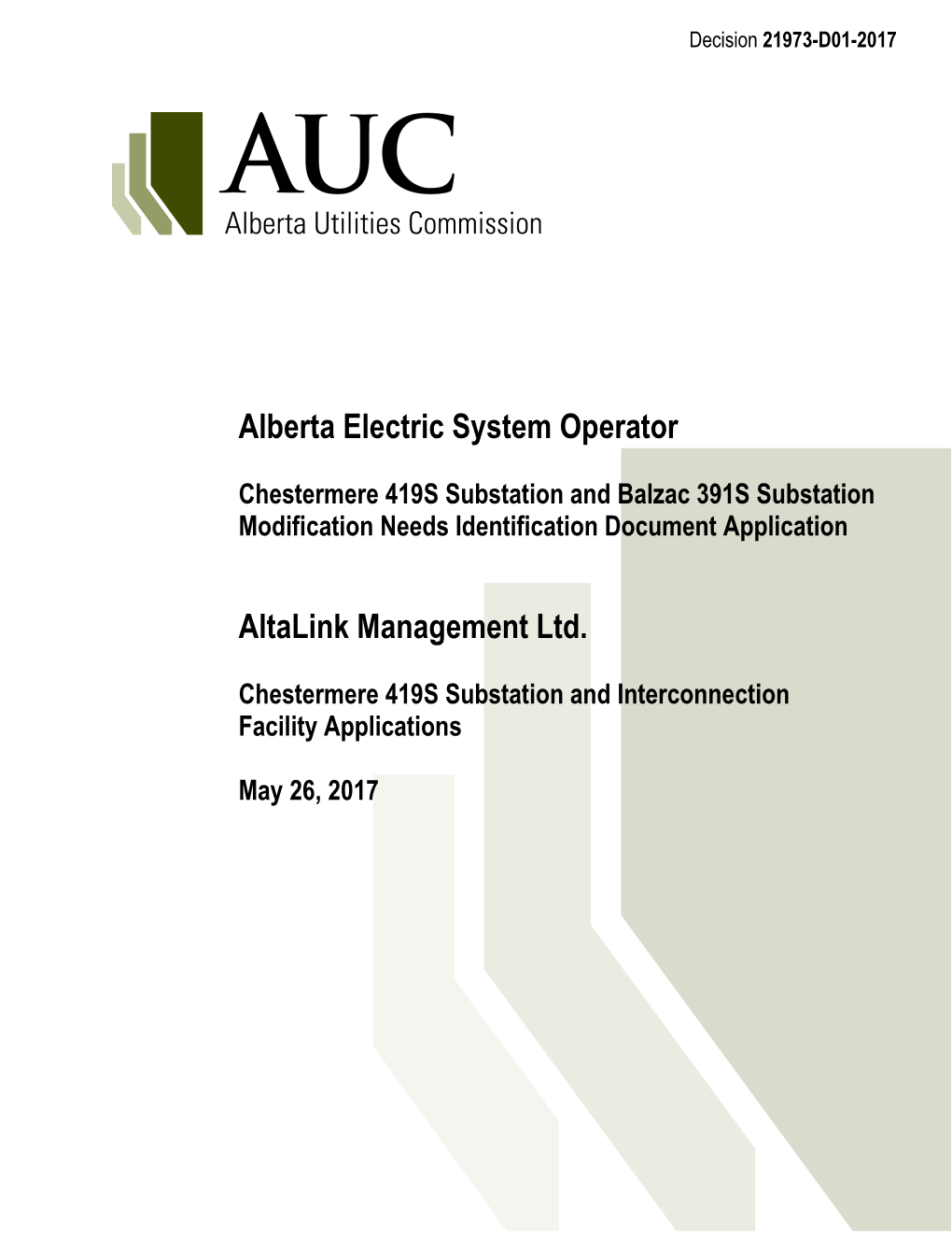 Alberta Electric System Operator Altalink Management Ltd