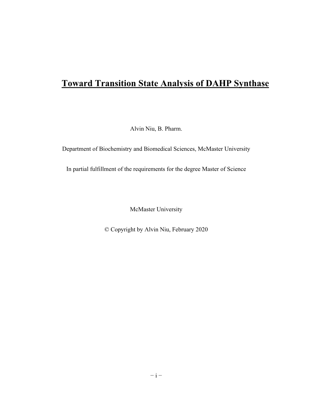 Toward Transition State Analysis of DAHP Synthase