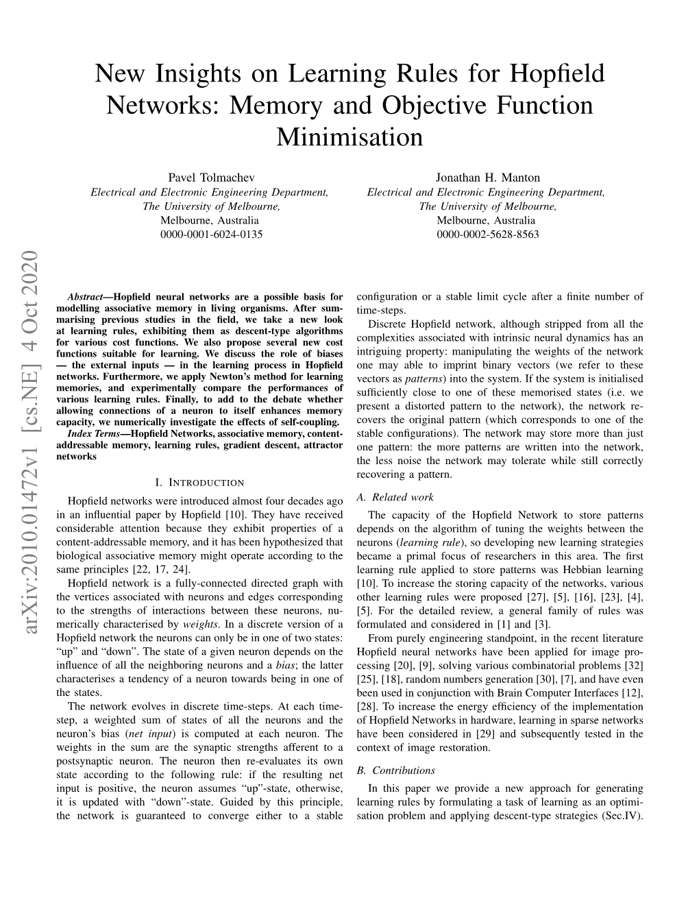 New Insights on Learning Rules for Hopfield Networks