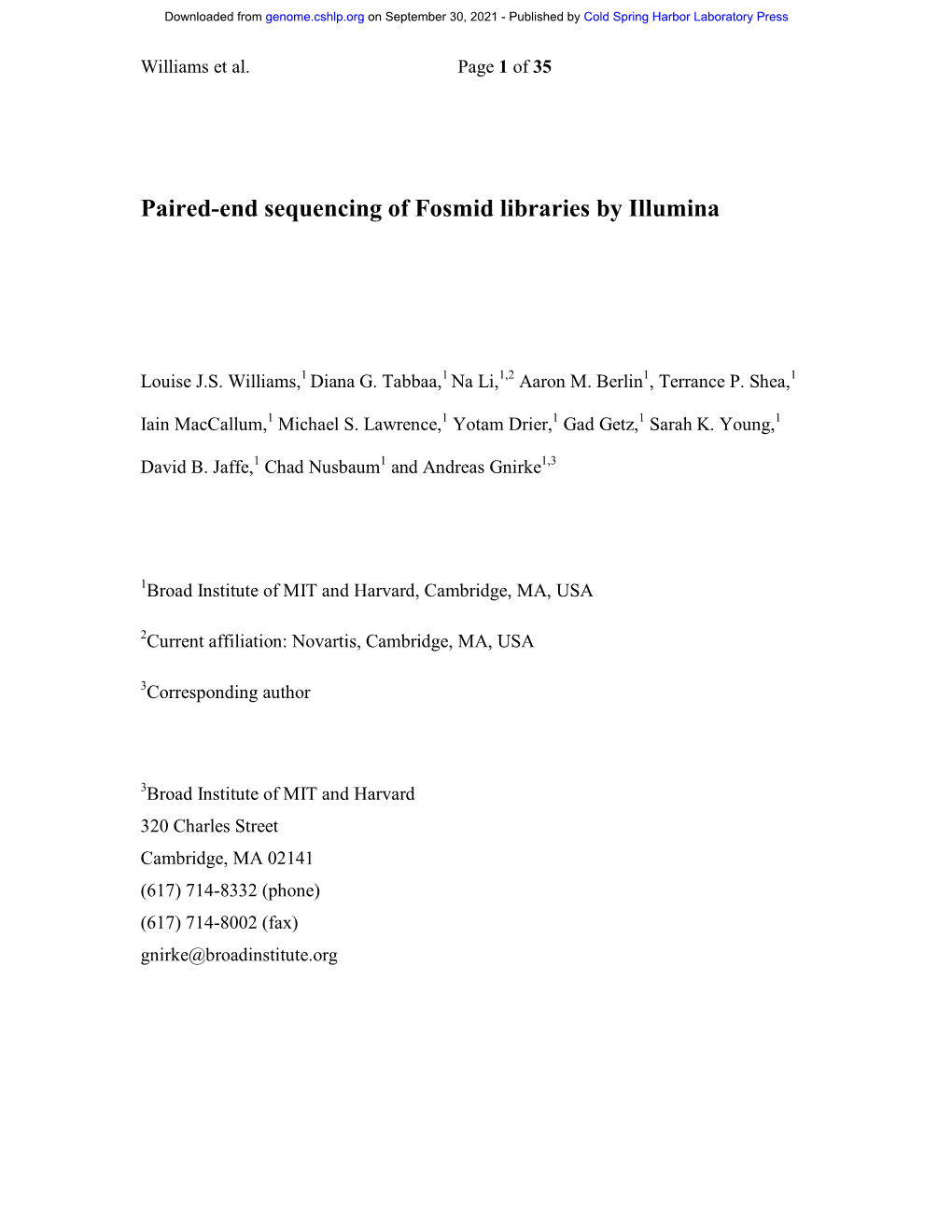 Paired-End Sequencing of Fosmid Libraries by Illumina