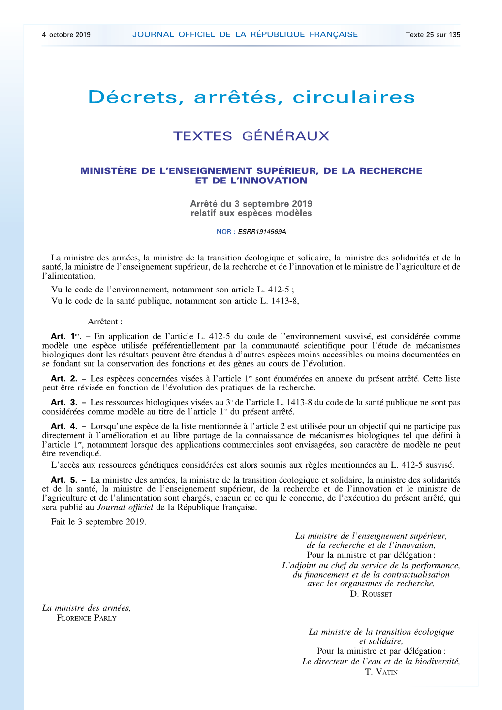 JOURNAL OFFICIEL DE LA RÉPUBLIQUE FRANÇAISE Texte 25 Sur 135