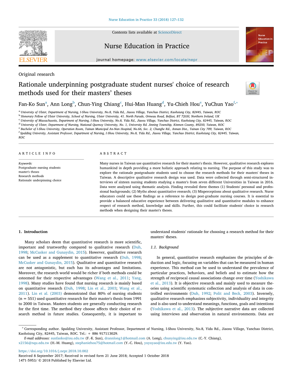 Rationale Underpinning Postgraduate Student Nurses' Choice of Research Methods Used for Their Masters' Theses