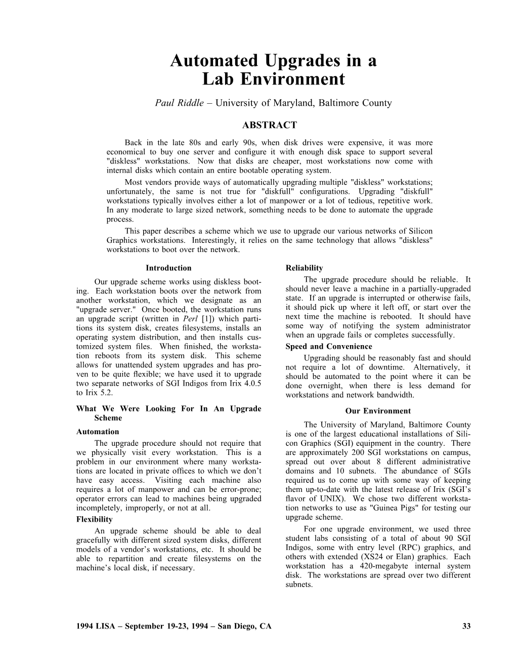 Automated Upgrades in a Lab Environment Paul Riddle – University of Maryland, Baltimore County