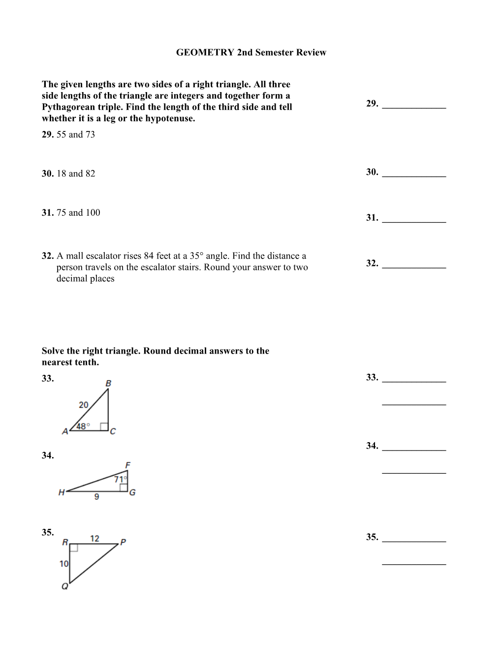 GEOMETRY 2Nd Semester Review