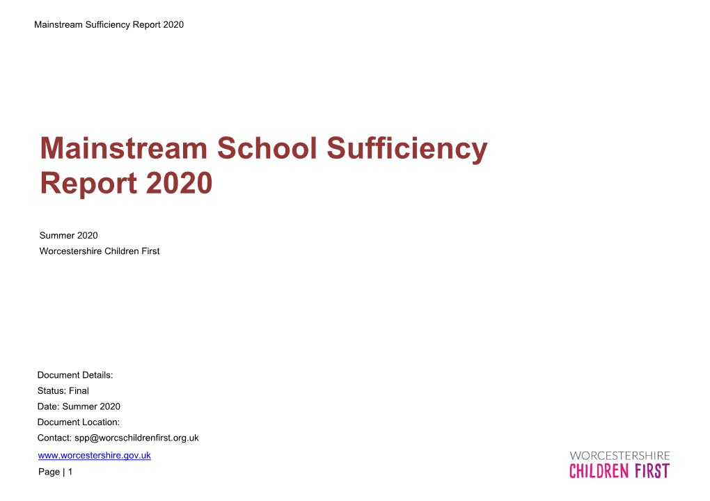 Mainstream School Sufficiency Report 2020