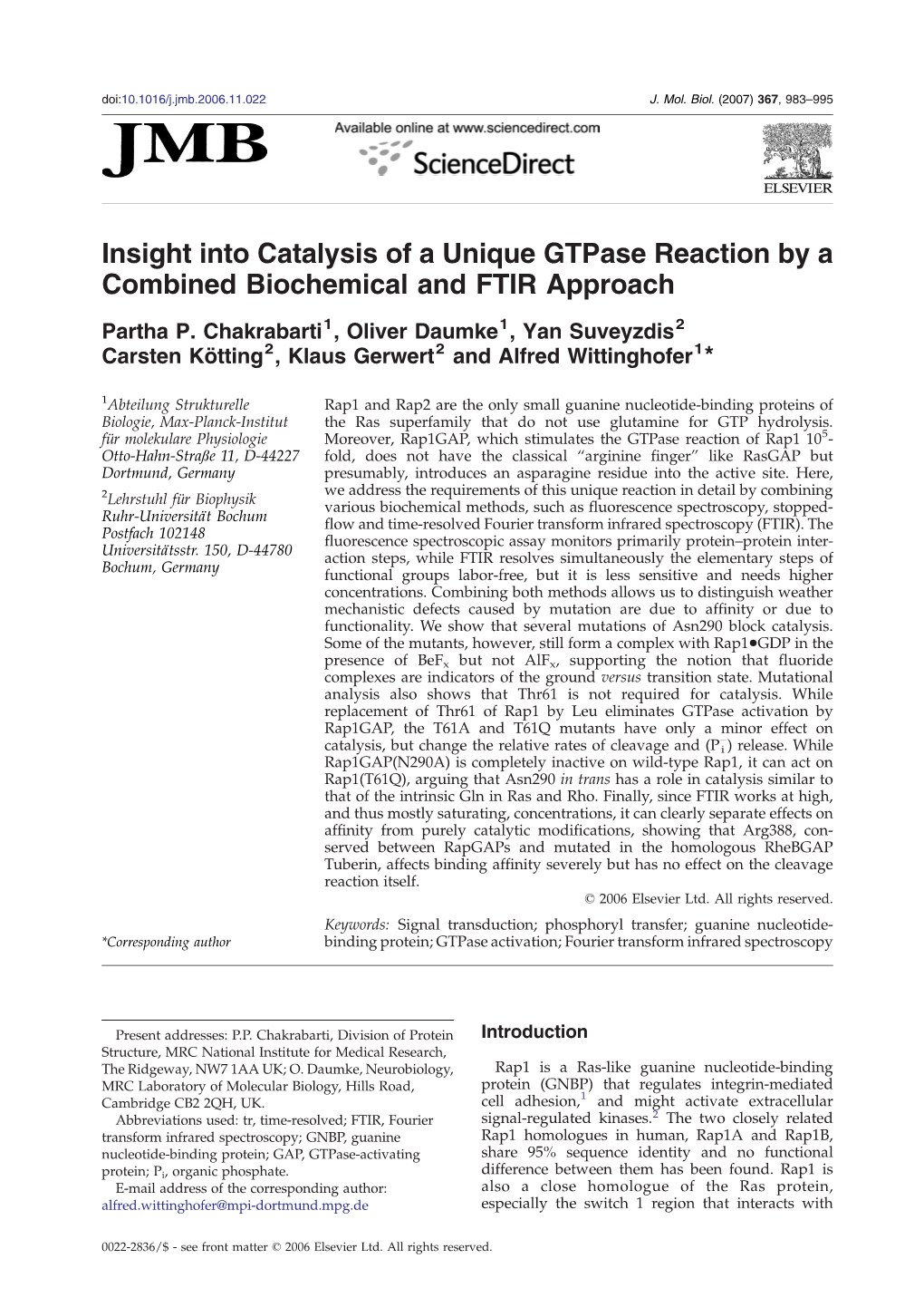 Insight Into Catalysis of a Unique Gtpase Reaction by a Combined Biochemical and FTIR Approach