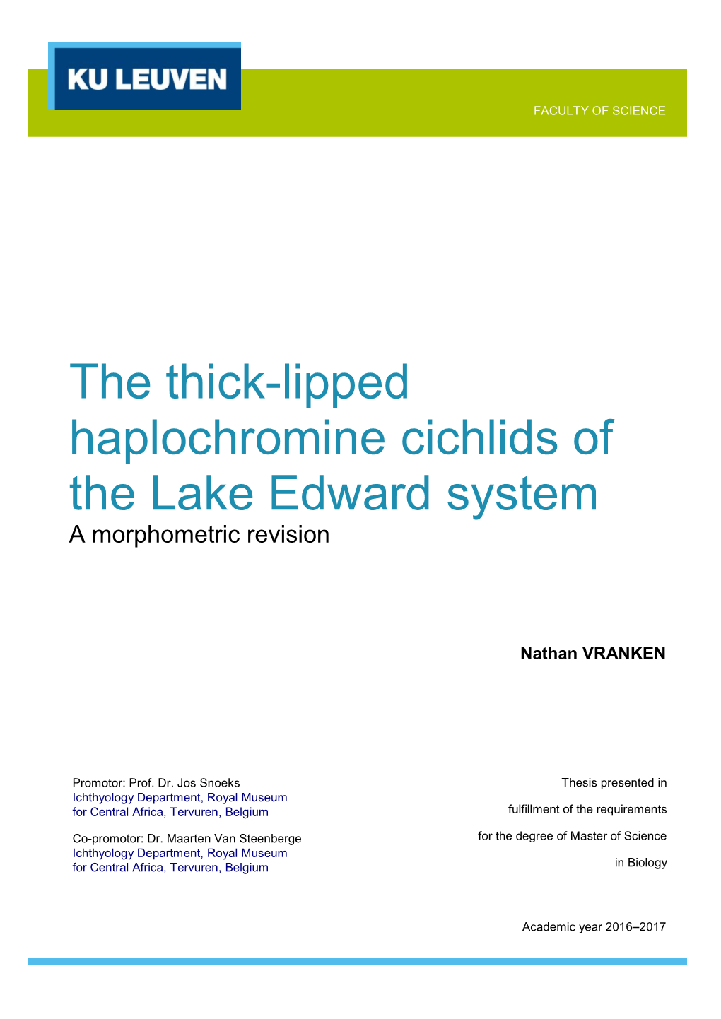 The Thick-Lipped Haplochromine Cichlids of the Lake Edward System a Morphometric Revision