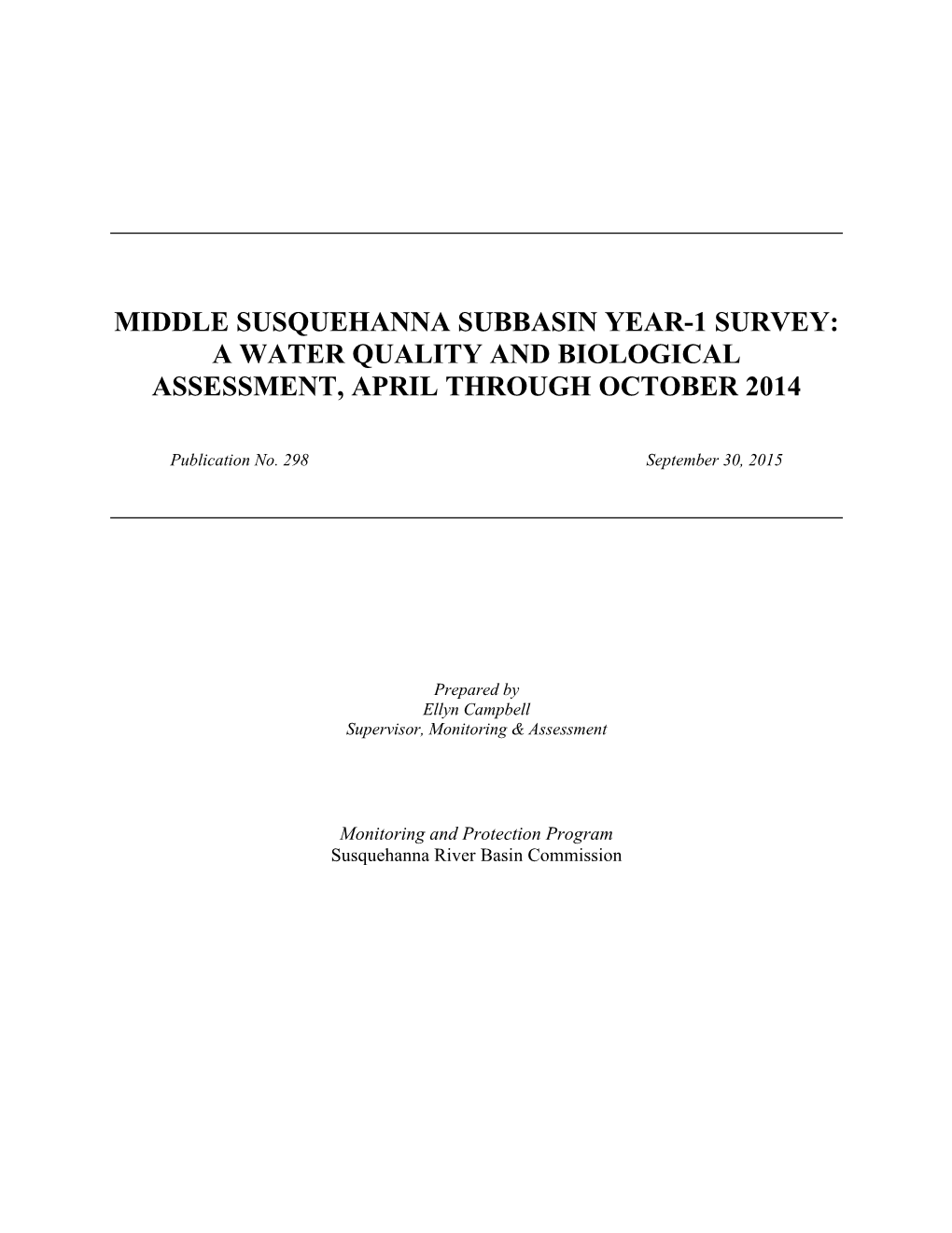 Middle Subbasin Survey Year 1 2014 Report