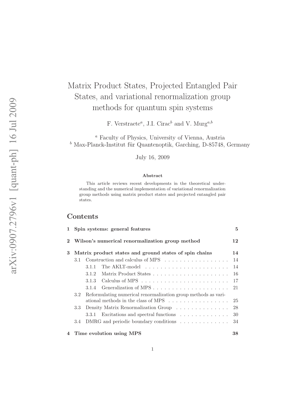 Matrix Product States, Projected Entangled Pair States, And