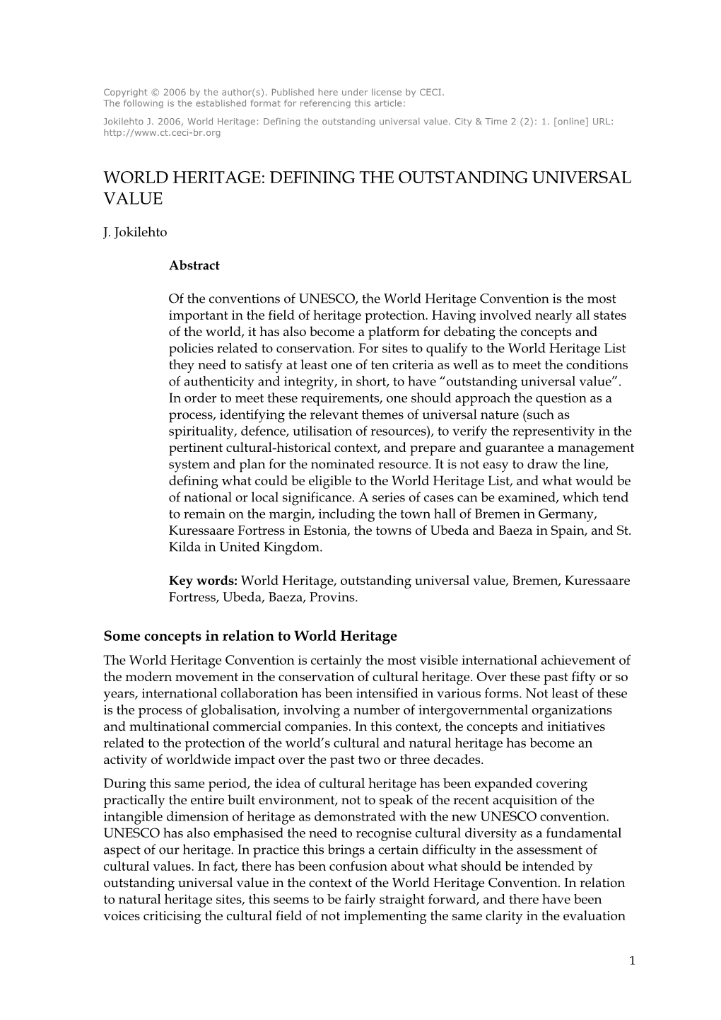 World Heritage: Defining the Outstanding Universal Value