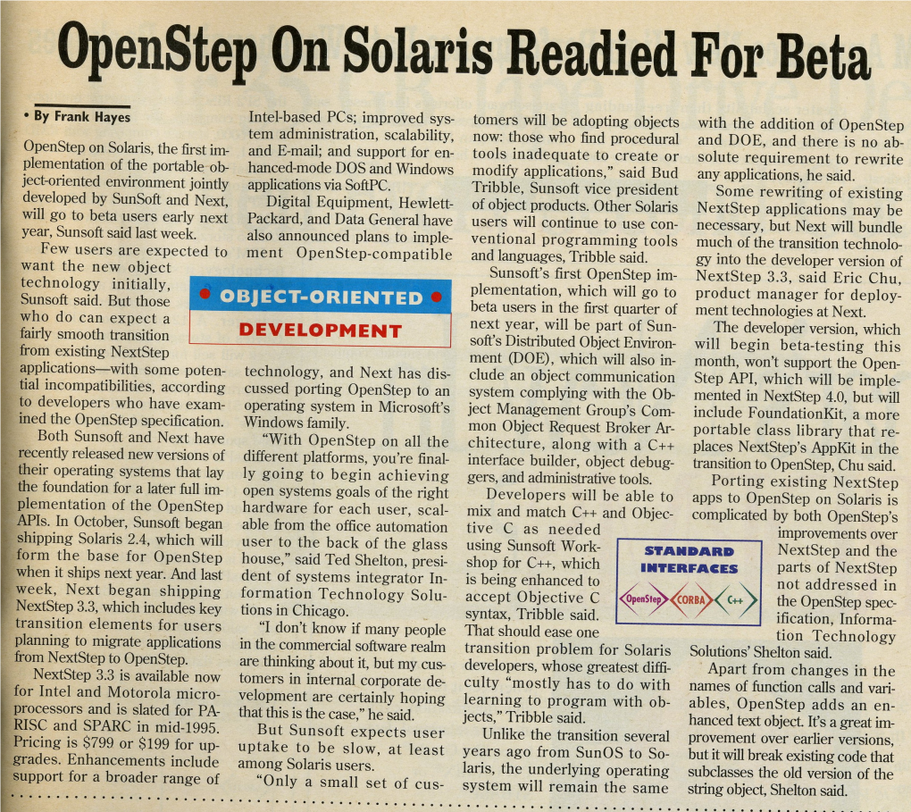 Openstep on Solaris Readied for Beta