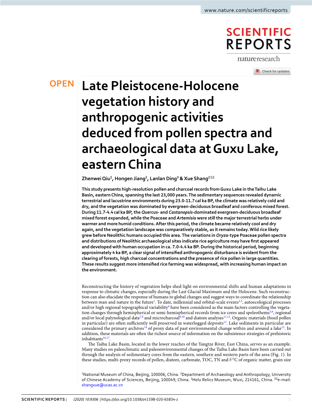 Late Pleistocene-Holocene Vegetation History and Anthropogenic