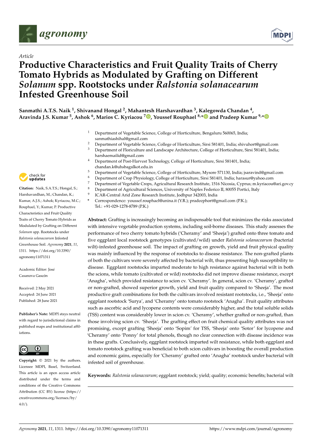 Productive Characteristics and Fruit Quality Traits of Cherry Tomato Hybrids As Modulated by Grafting on Different Solanum Spp