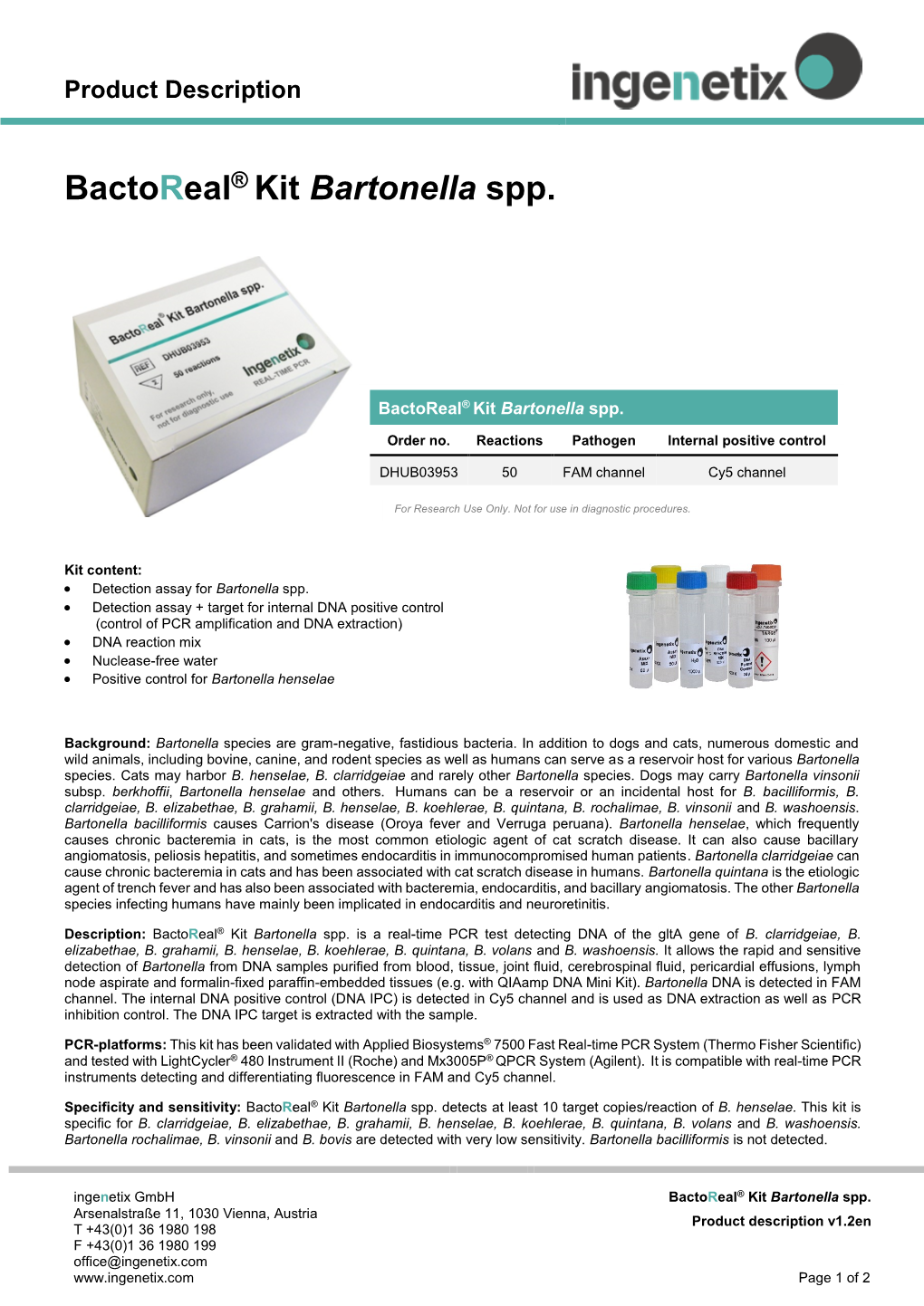 Product Description EN Bactoreal® Kit Bartonella Spp