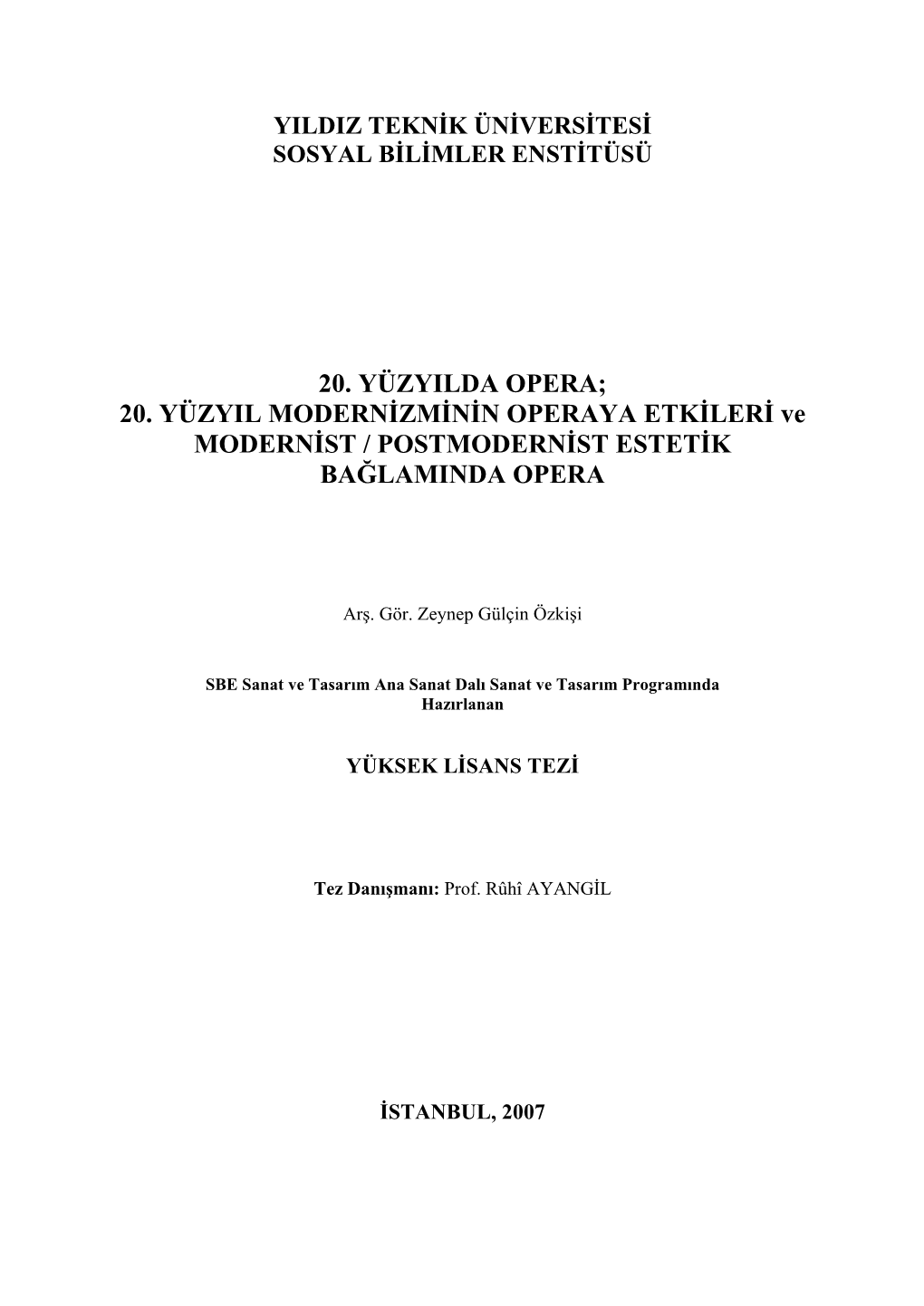 20. Yüzyilda Opera; 20