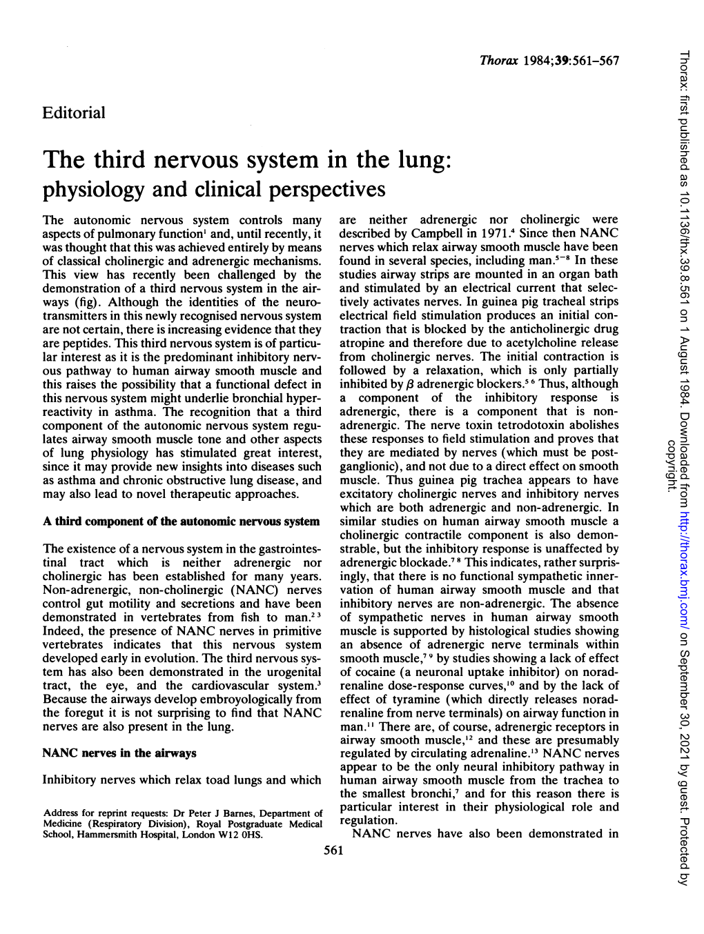 The Third Nervous System in the Lung